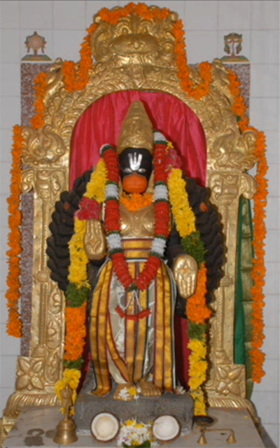 Small Description of Lord Hanuman (Anjaneya) 3 heads and 32 hands 32  Ayudhas Avatar